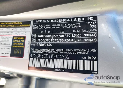 2018 Mercedes-Benz Gls 450 4Matic z USA, uszkodzony, nr VIN 4JGDF6EE1JB074262